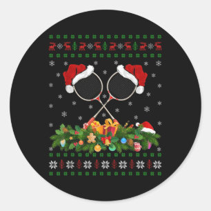 Pegatina Redonda Amante del bádminton Navidades Santa Feo Bádminton