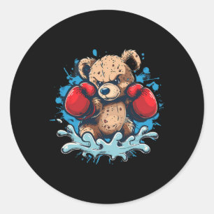 Pegatina Redonda Amante del boxeo de osos guantes de boxeo kickboxi