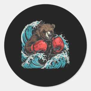 Pegatina Redonda Amante del boxeo de osos Guantes de boxeo Kickboxi