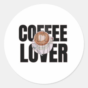Pegatina Redonda Amante del Café – Adicto a la Cafeína Desayuno Caf