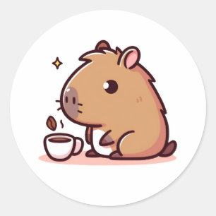 Pegatina Redonda Amante del café de Capybara