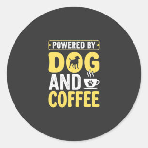 Pegatina Redonda Amante del café de perro con energía gracias al di