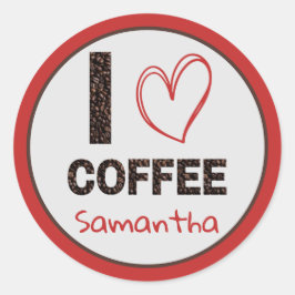 Pegatina Redonda Amante del café nombre personalizado diseño de gra