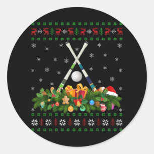 Pegatina Redonda Amante del hockey sobre hierba Navidades Feo Hocke