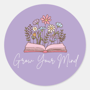 Pegatina Redonda Amante del Libro Crecer Tu Mente Leer es Amor