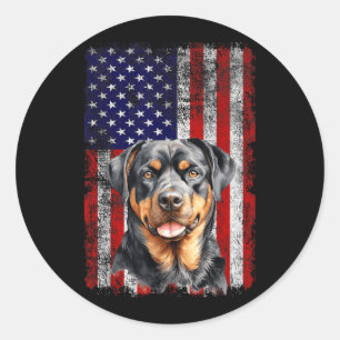 Pegatina Redonda Amante del perro Rottweiler Bandera de EE. UU. Pat