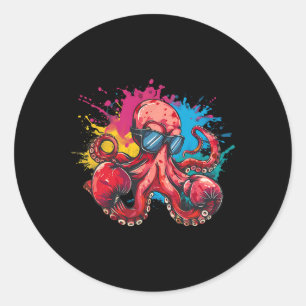 Pegatina Redonda Amante del pulpo boxeador criatura marina del océa