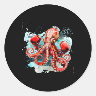 Pegatina Redonda Amante del pulpo boxeador criatura marina del océa
