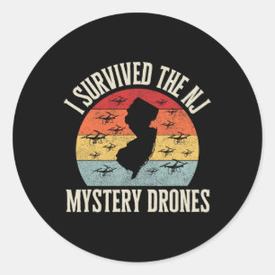 Pegatina Redonda Amante Divertido de Drones Sobreviví al Misterio d