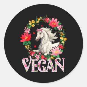 Pegatina Redonda Amante vegano de flores de caballo lindo círculo d