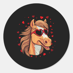 Pegatina Redonda Amantes de caballos Valentine Sungles Heart Cute H