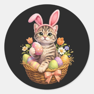 Pegatina Redonda Amantes de Gatitos Adorables Feliz Pascua Gato