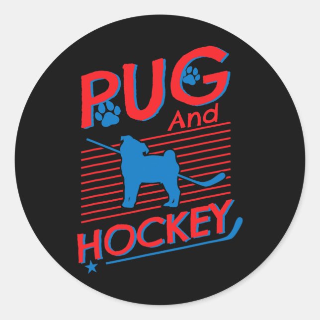 Pegatina Redonda Amantes de hockey y pug y de hockey (Anverso)