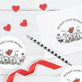 Pegatina Redonda Amantes de la bicicleta Valentine