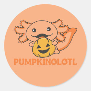 Pegatina Redonda Amantes de la calabaza Axolotl adoran a los animal