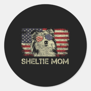 Pegatina Redonda Amantes de la madre Sheltie Día de la Independenci