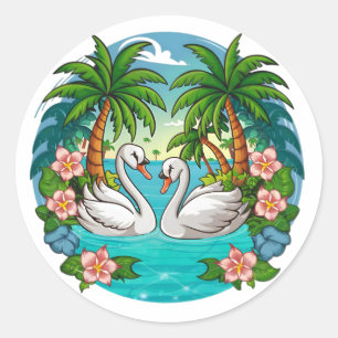 Pegatina Redonda Amantes de la Naturaleza, Cisnes