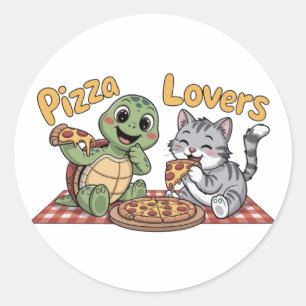 Pegatina Redonda Amantes de la pizza