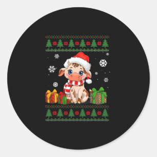 Pegatina Redonda amantes de las vacas divertidas navidades lindos s