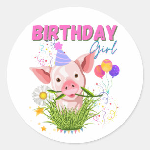 Pegatina Redonda Amantes de los animales Chicas rosados de cumpleañ
