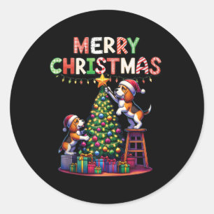Pegatina Redonda Amantes de los animales mascotas Xmas Perros Beagl
