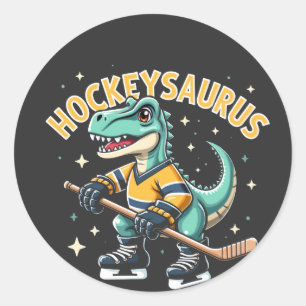 Pegatina Redonda Amantes de los dinosaurios del Hockeysaurus Hockey