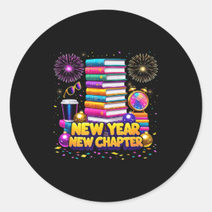 Pegatina Redonda Amantes de los libros Feliz Año Nuevo Capítulo 202
