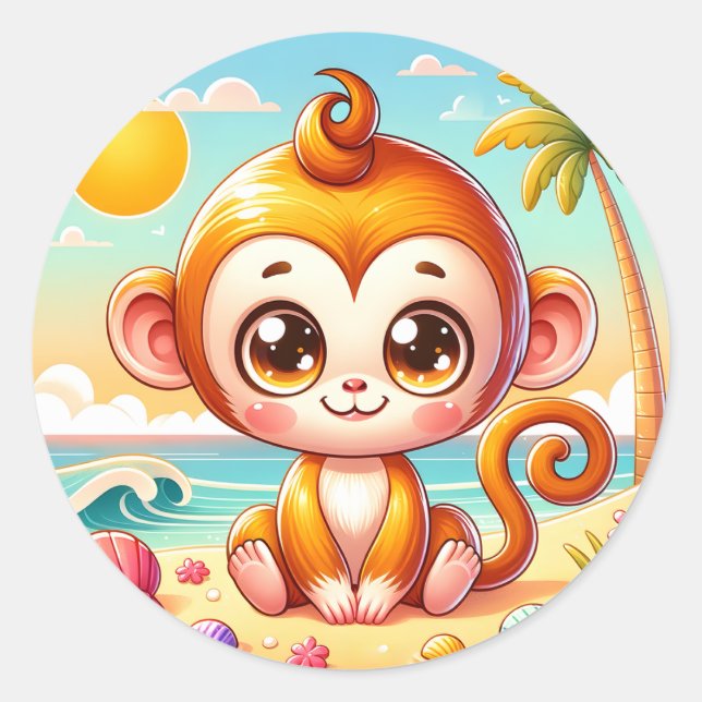 Pegatina Redonda Amantes de los monos de la playa (Anverso)