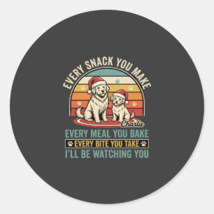 Pegatina Redonda Amantes de los perros de Navidad Snack Watching