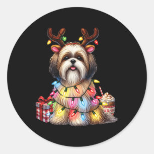 Pegatina Redonda Amantes de los renos Shih Tzu Perros de mascota