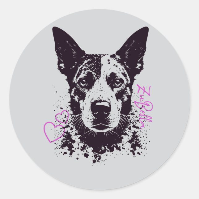 Pegatina Redonda Amantes de Perros Blue Heeler ZuBella (Anverso)