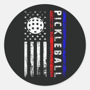 Pegatina Redonda Amantes de Pickleball Bandera Americana 4 de Julio