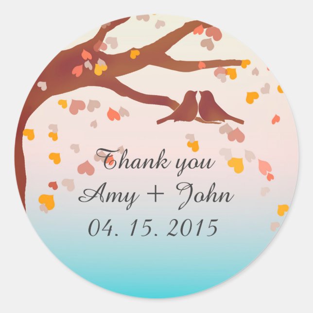 Pegatina Redonda Amantes de roble corazón confetti amor pegatina1 (Anverso)