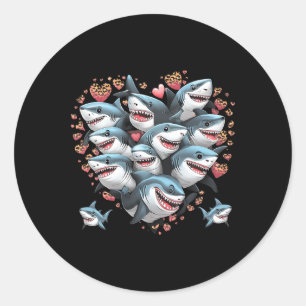 Pegatina Redonda Amantes de tiburones buzos marinos tiburones forma