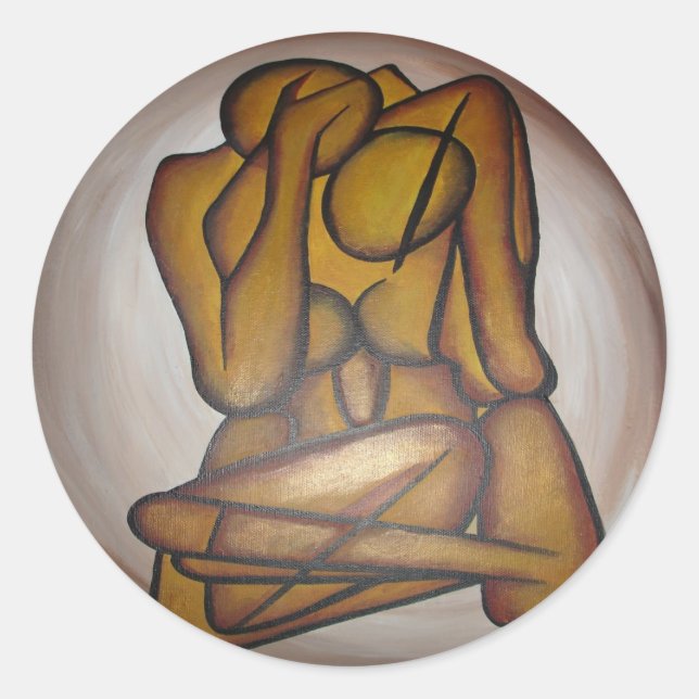 Pegatina Redonda Amantes Del Arte Contemporáneo En Ochre Y Brow (Anverso)