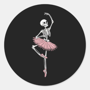 Pegatina Redonda Amantes del ballet bailando esqueleto Spooky Hallo