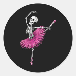Pegatina Redonda Amantes del ballet bailando esqueleto Spooky Hallo