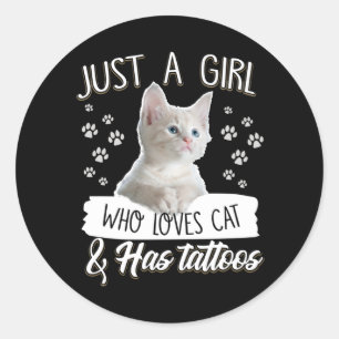 Pegatina Redonda Amantes del gato Chica de amor ama al gato y tie