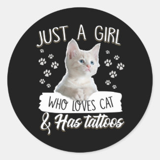 Pegatina Redonda Amantes del gato | Chica de amor ama al gato y tie