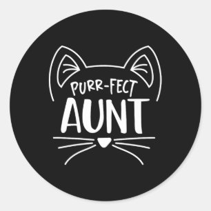 Pegatina Redonda Amantes del gato de la tía pura perfecta