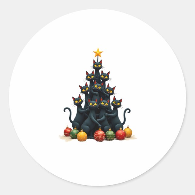 Pegatina Redonda Amantes del gato Navidades de árboles de vacacione (Anverso)