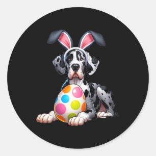 Pegatina Redonda Amantes del Gran Danés Pascua Huevo Huevos Conejo