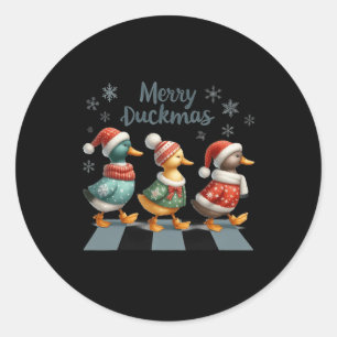 Pegatina Redonda Amantes del pato de los dulces de Merry Duckmas di