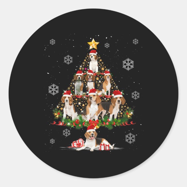 Pegatina Redonda Amantes del perro beagle cute gritan Navidad (Anverso)