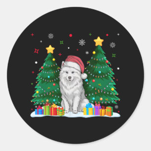 Pegatina Redonda Amantes del perro de Samoyed Santa Hat Navidades f