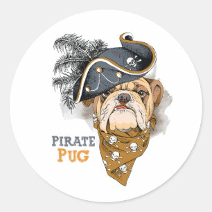 Pegatina Redonda Amantes del perro lindo Gorra del pirata de pug