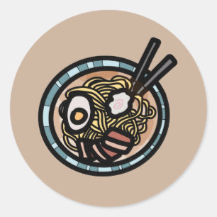 Pegatina Redonda Amantes del Ramen adorables japoneses
