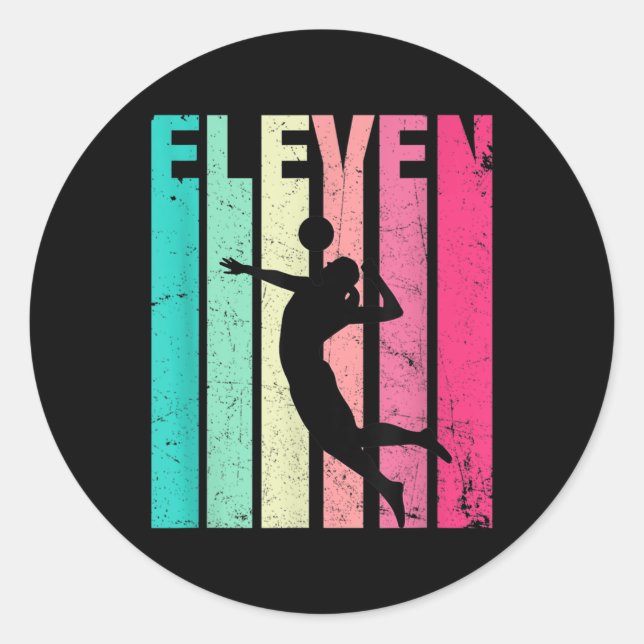 Pegatina Redonda Amantes del voleibol retro de cumpleaños (Anverso)