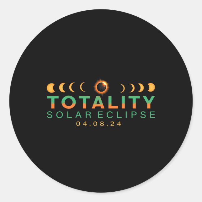 Pegatina Redonda ¡Amantes! Eclipse solar total 2024 Totalidad 04.08 (Anverso)