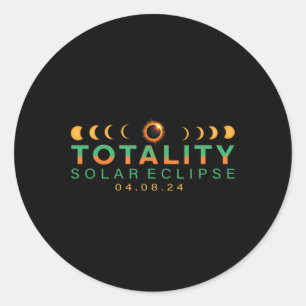Pegatina Redonda ¡Amantes! Eclipse solar total 2024 Totalidad 04.08